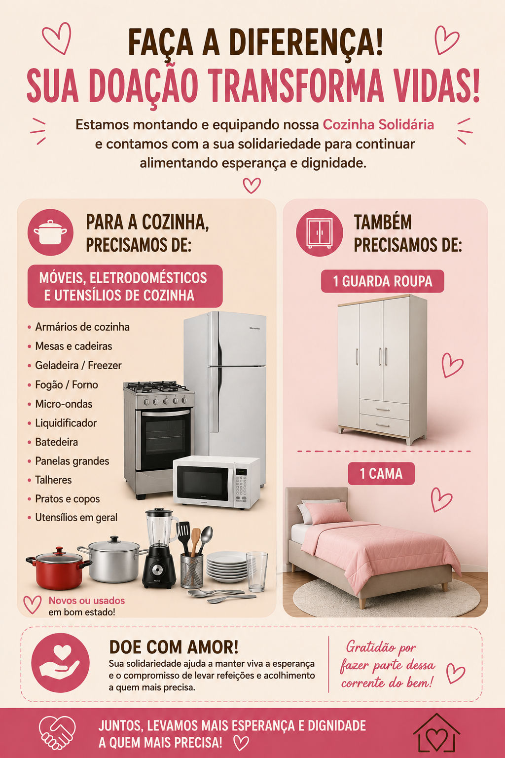 eletrodomésticos, cama e guarda-roupa 